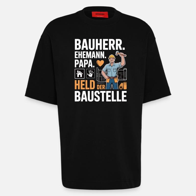 Held der Baustelle – Papa, Ehemann & Bauherr - Heavyweight T-Shirt - made by SPREAD - SOLID BLACK