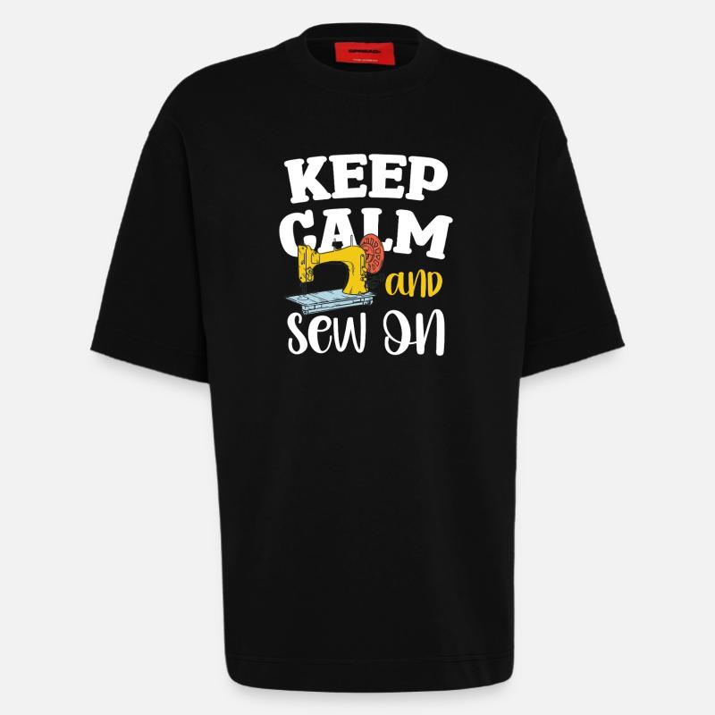 Keep Calm and Sew On - Heavyweight T-Shirt - made by SPREAD  - SOLID BLACK