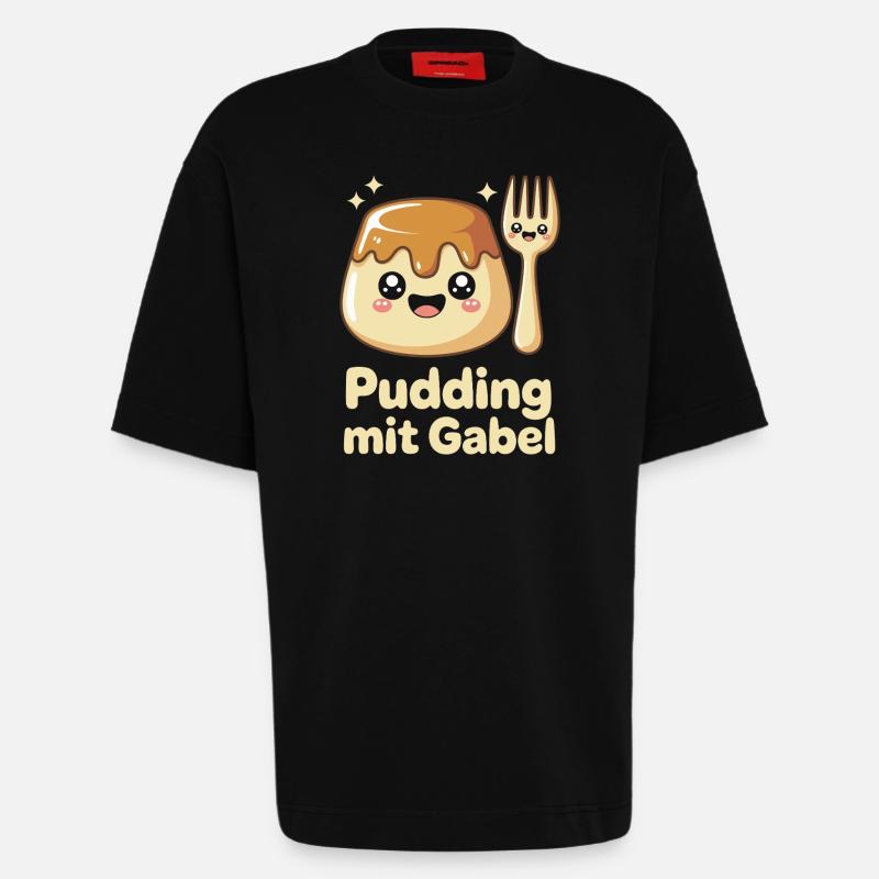 Pudding with fork - Heavyweight T-Shirt - made by SPREAD  - SOLID BLACK