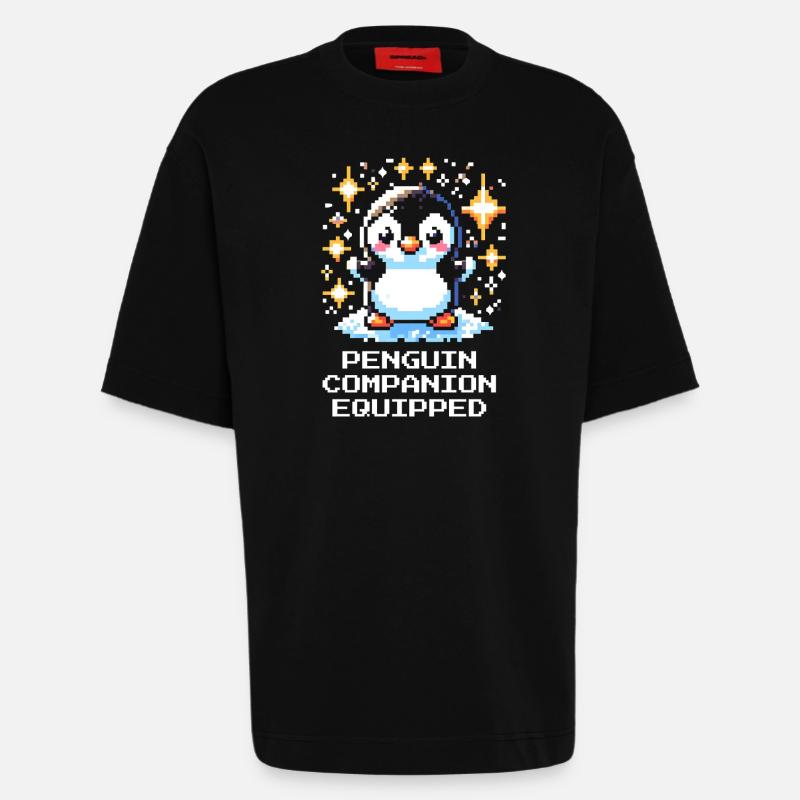 Compagnon pingouin | Compagnon de jeu mignon - T-shirt bio épais oversize fabriqué en UE - SOLID BLACK