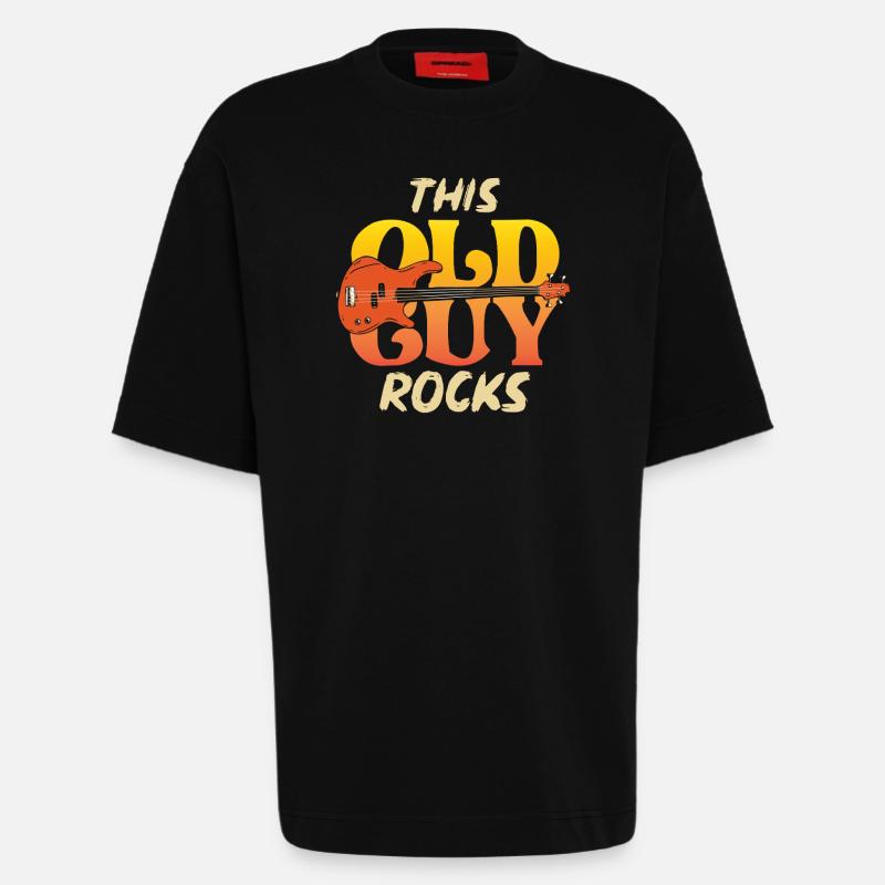 This Old Guy Rocks Guitar Tee - Heavyweight T-Shirt - made by SPREAD  - SOLID BLACK
