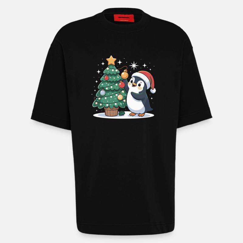 Pinguin schmückt Weihnachtsbaum - Heavyweight T-Shirt - made by SPREAD  - SOLID BLACK