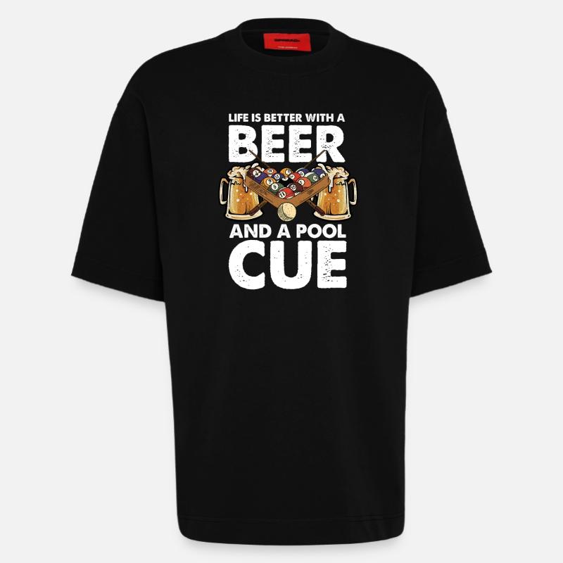 Bière, billard et queue - T-shirt bio épais oversize fabriqué en UE - SOLID BLACK