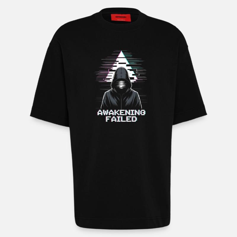 Glitch-Hacker mit „Awakening Failed“ Look - Heavyweight T-Shirt - made by SPREAD  - SOLID BLACK