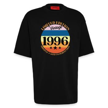 1996 Vintage Birthday Gift 96 Birthday - Heavyweight T-Shirt - made by SPREAD  - SOLID BLACK - Front - Fiona (171cm)