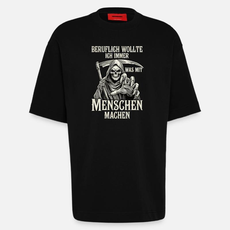 Beruflich was mit Menschen... (Sensenmann) - Heavyweight T-Shirt - made by SPREAD - SOLID BLACK