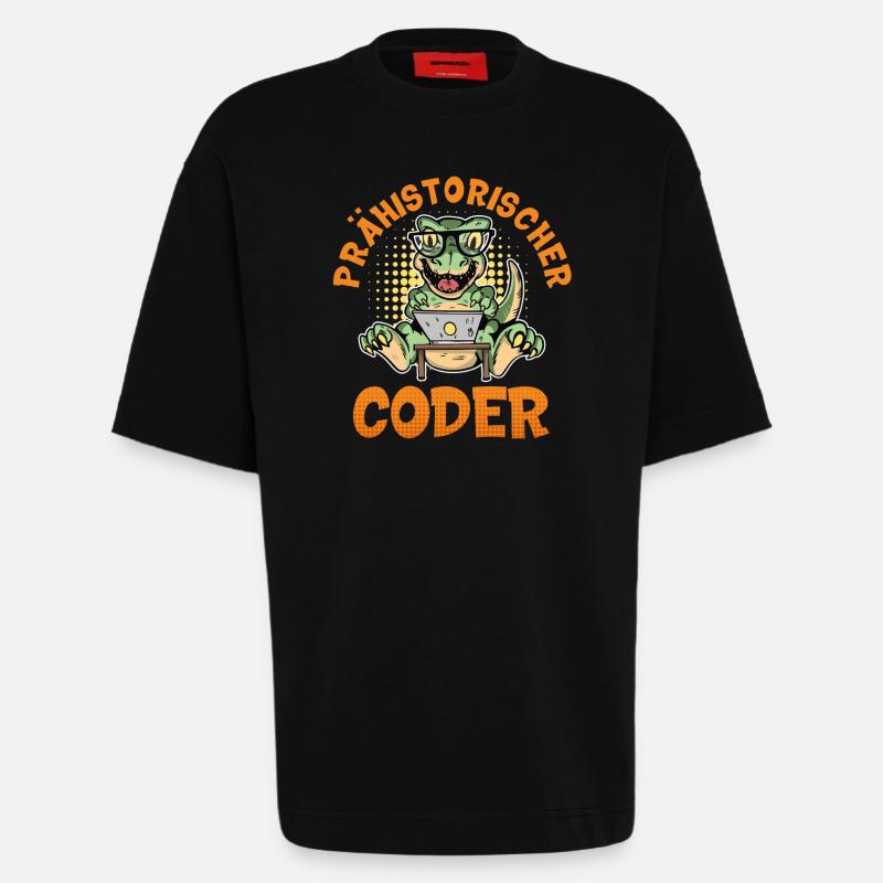 Coding PRÄHISTORISCHER CODER Lustiges - Heavyweight T-Shirt - made by SPREAD  - SOLID BLACK