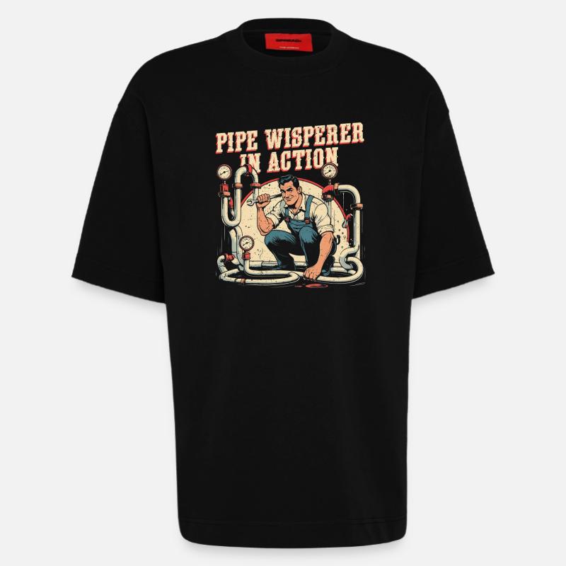 Pipe Layer Pipe Builder Pipe Whisperer - Heavyweight T-Shirt - made by SPREAD - SOLID BLACK