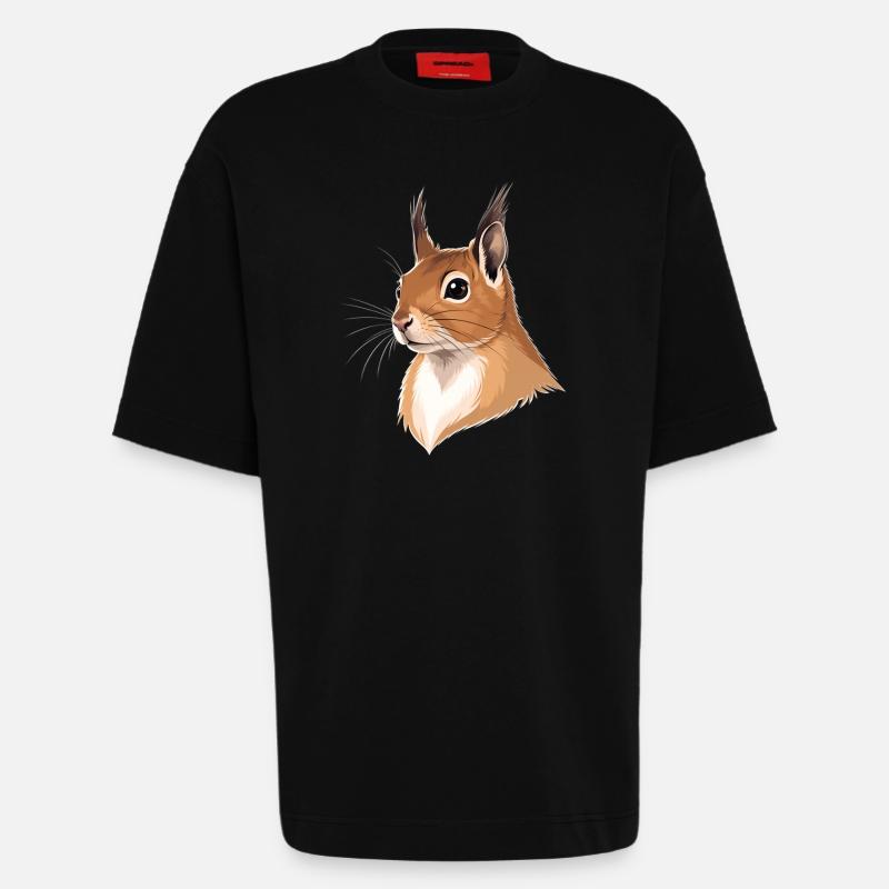 Illustrierter Eichhörnchenkopf - Heavyweight T-Shirt - made by SPREAD  - SOLID BLACK