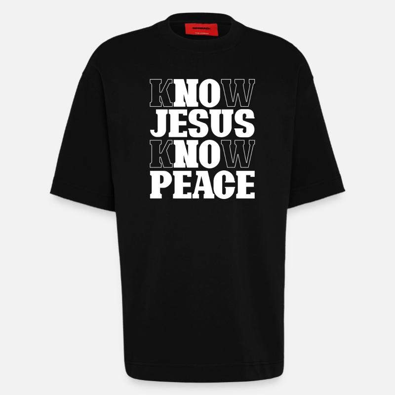 Lettrage Know Jesus Know Peace - T-shirt bio épais oversize fabriqué en UE - SOLID BLACK