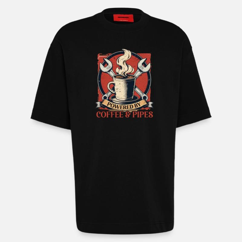 Rohrleger Powered By Coffee & Pipes - Heavyweight T-Shirt - made by SPREAD  - SOLID BLACK