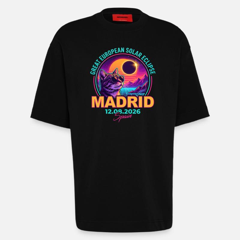 Éclipse de Solar Cat Madrid 2026 - T-shirt bio épais oversize fabriqué en UE - SOLID BLACK