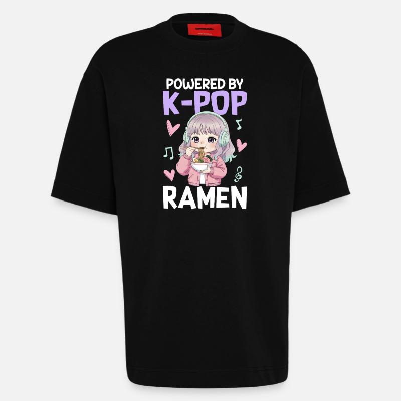 Propulsé par des ramen K-Pop - T-shirt bio épais oversize fabriqué en UE - SOLID BLACK