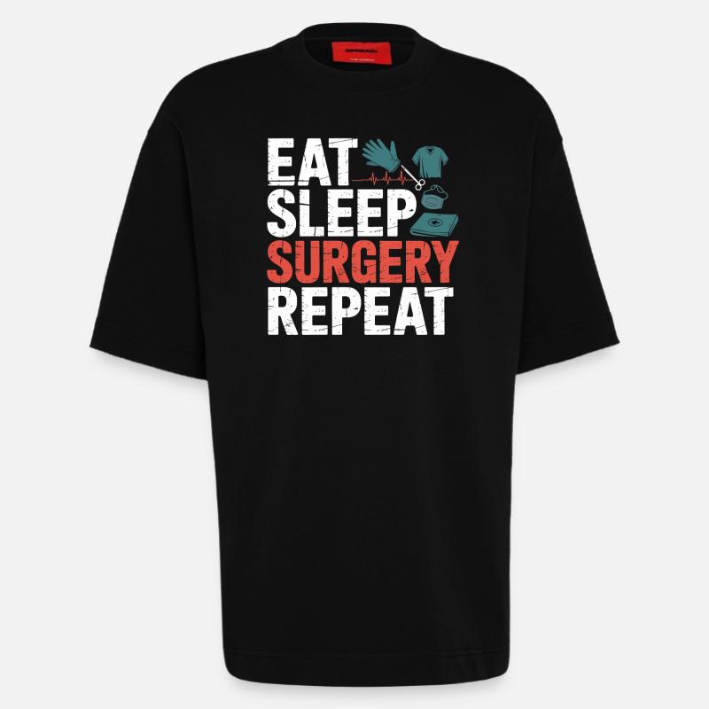 Eat Sleep Surgery Repeat - Heavyweight T-Shirt - made by SPREAD - SOLID BLACK