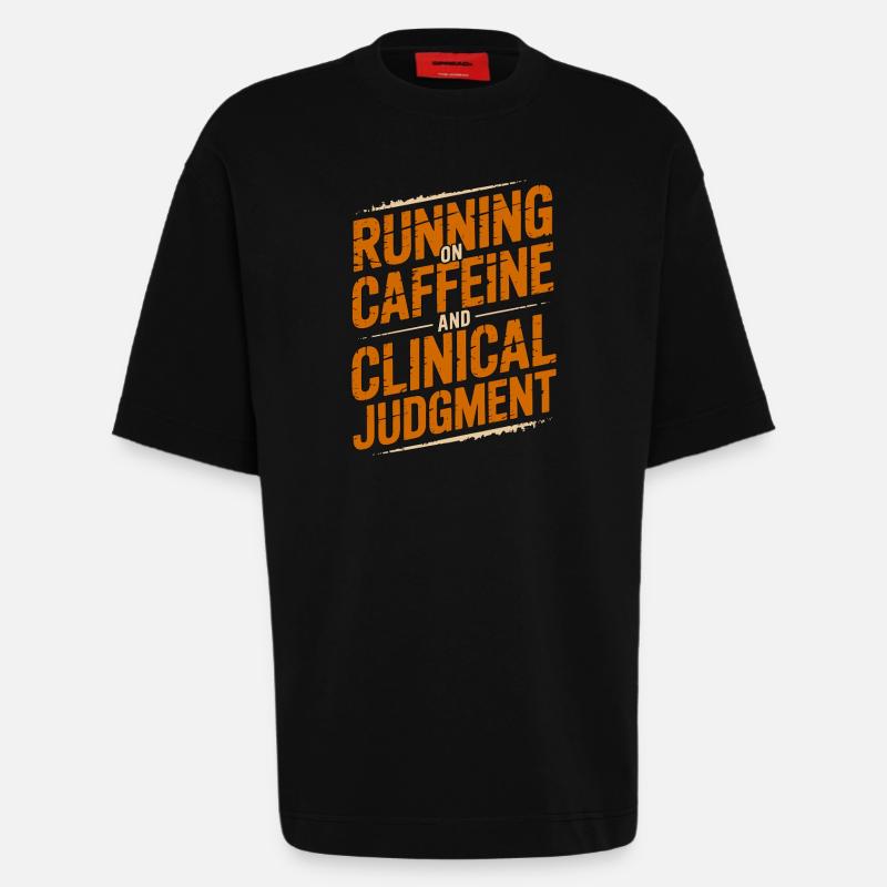Nurse Practitioner Running On Caffeine Nursing - Heavyweight T-Shirt - made by SPREAD  - SOLID BLACK