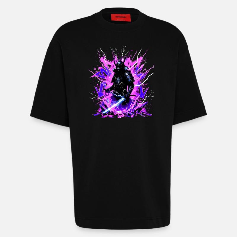 Cyber Samurai – Synthwave Katana Geist - T-shirt bio épais oversize fabriqué en UE - SOLID BLACK