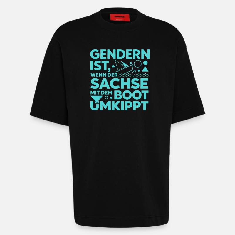 Gendern Sachse Boot Umkippt Dialekt Witz - Heavyweight T-Shirt - made by SPREAD  - SOLID BLACK