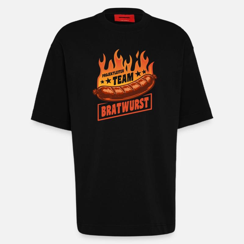 Project Manager Team Bratwurst | Grilling Fire - Heavyweight T-Shirt - made by SPREAD  - SOLID BLACK