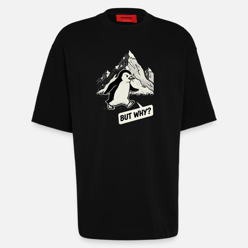But Why Pinguin - Heavyweight T-Shirt - made by SPREAD  - SOLID BLACK