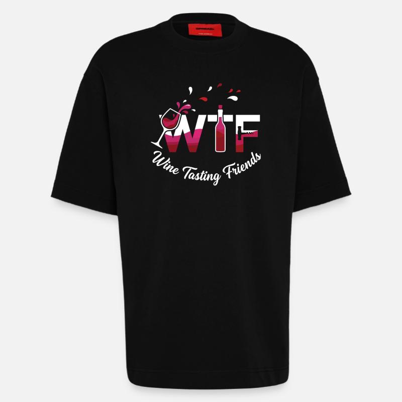 Graphique des amis dégustant de vin - T-shirt bio épais oversize fabriqué en UE - SOLID BLACK