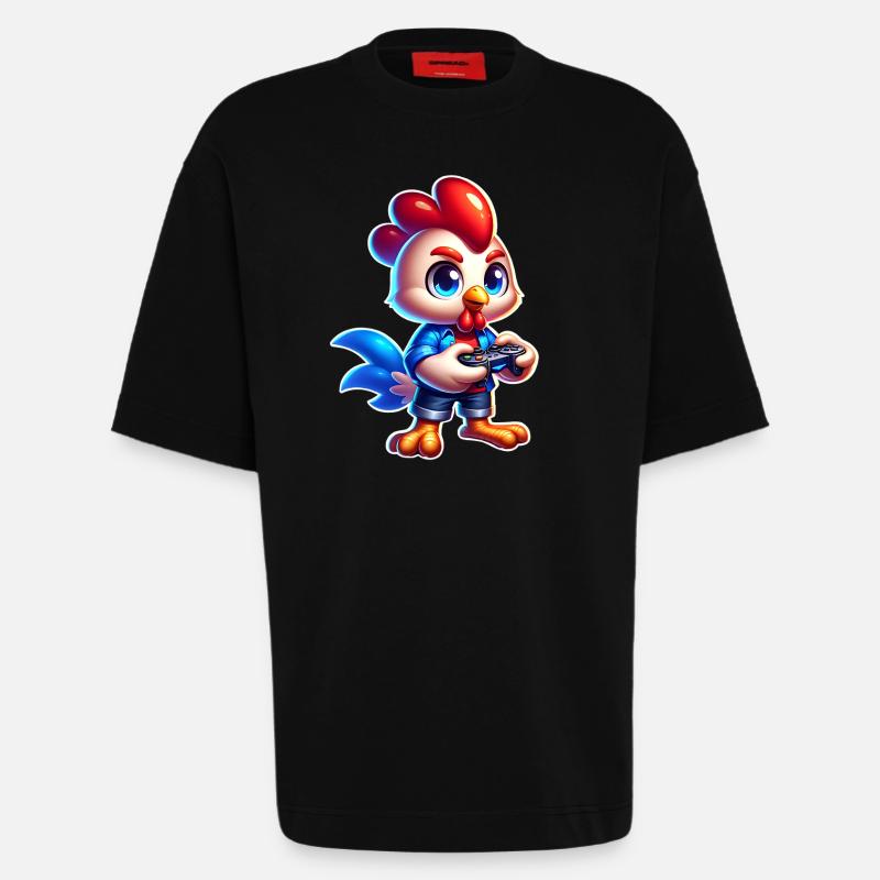 Gaming Huhn mit Controller - Heavyweight T-Shirt - made by SPREAD  - SOLID BLACK