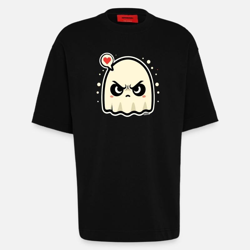 Wütender Geist mit Herz Sprechblase - Heavyweight T-Shirt - made by SPREAD - SOLID BLACK