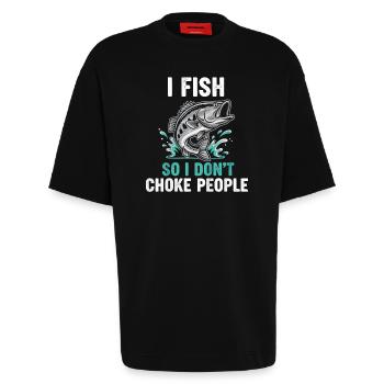 I Fish So I Don't Choke People Angeln - Heavyweight T-Shirt - made by SPREAD  - SOLID BLACK - Vorne - Fiona (171cm)