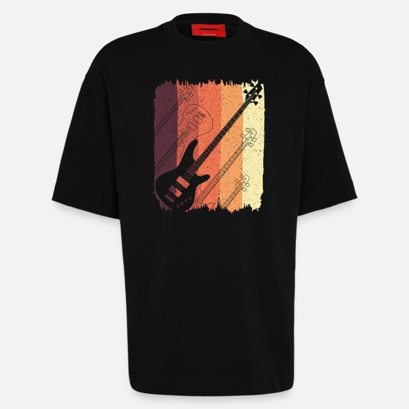 Retro-Gitarre Sunset Stripes - Heavyweight T-Shirt - made by SPREAD  - SOLID BLACK