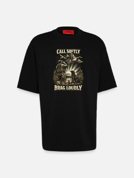Duck Hunting Call Softly Brag Loudly - Heavyweight T-Shirt - made by SPREAD - SOLID BLACK