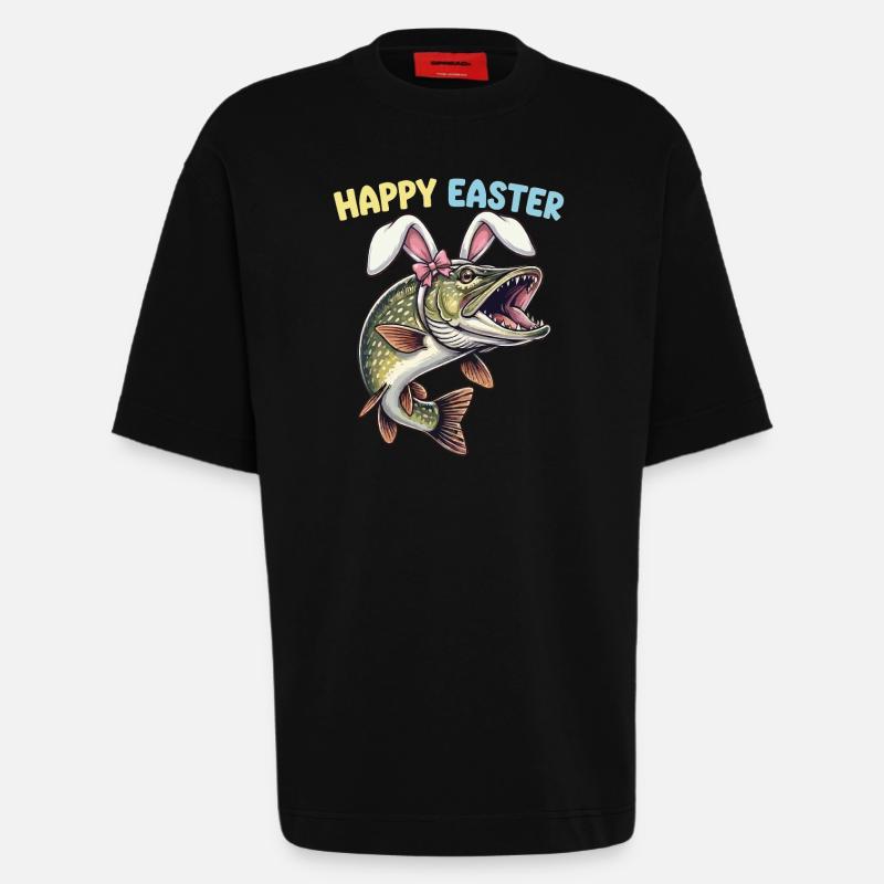 Easter fish pike with rabbit ears - Heavyweight T-Shirt - made by SPREAD  - SOLID BLACK