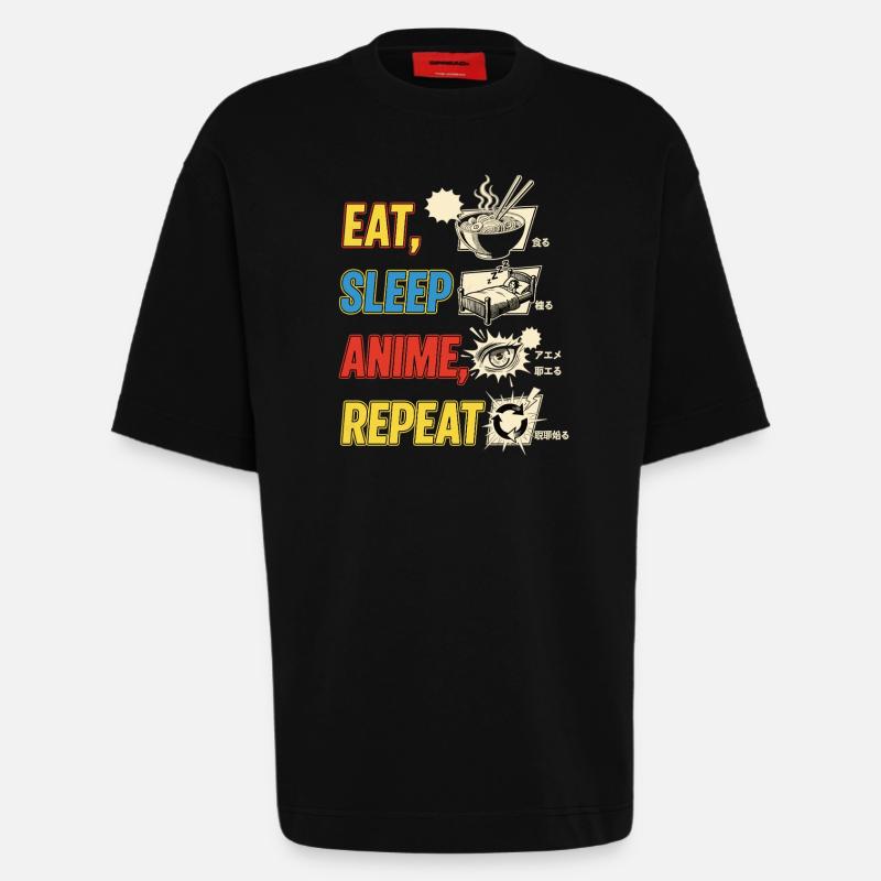 MANGER DORMIR ANIME RÉPÉTER - T-shirt bio épais oversize fabriqué en UE - SOLID BLACK