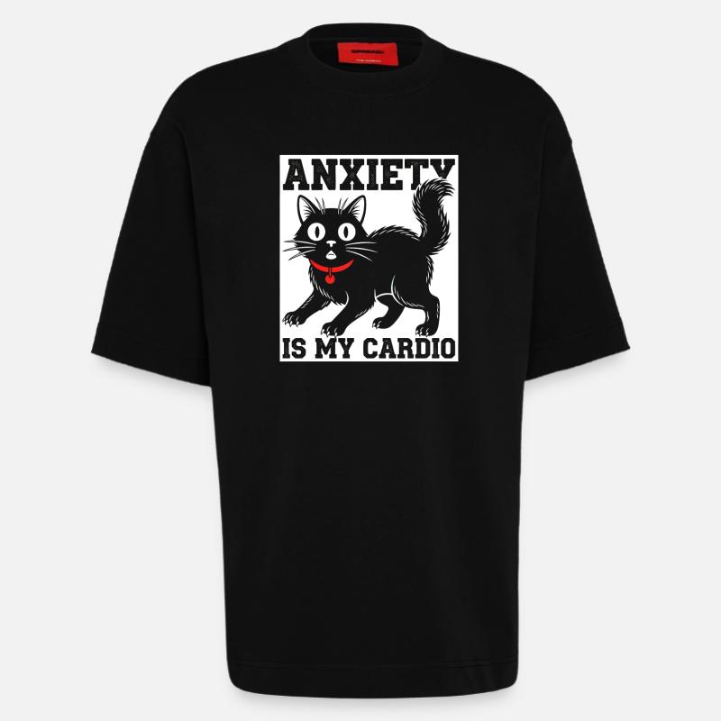 L’anxiété, c’est mon chat cardio - T-shirt bio épais oversize fabriqué en UE - SOLID BLACK