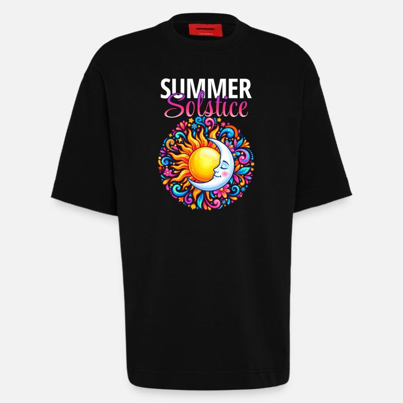 Litha Pagan Solstice d’été Midsommar - T-shirt bio épais oversize fabriqué en UE - SOLID BLACK