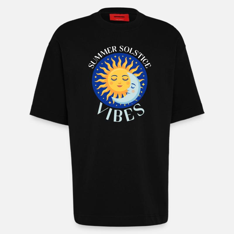 Litha Pagan Solstice d’été Midsommar - T-shirt bio épais oversize fabriqué en UE - SOLID BLACK