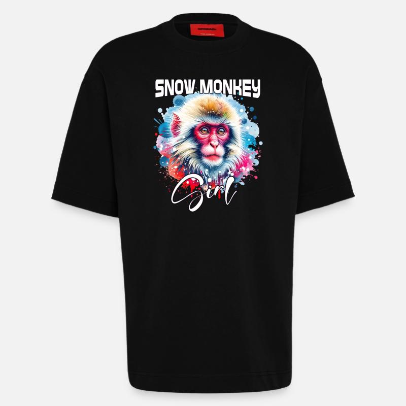 Snow Monkey Mädchen Schneeaffe - Heavyweight T-Shirt - made by SPREAD  - SOLID BLACK