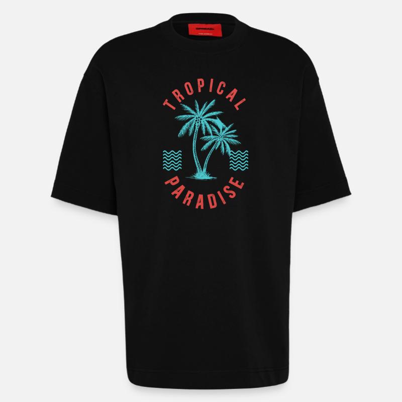 Tropical Paradise Retro Palm Abzeichen - Heavyweight T-Shirt - made by SPREAD  - SOLID BLACK