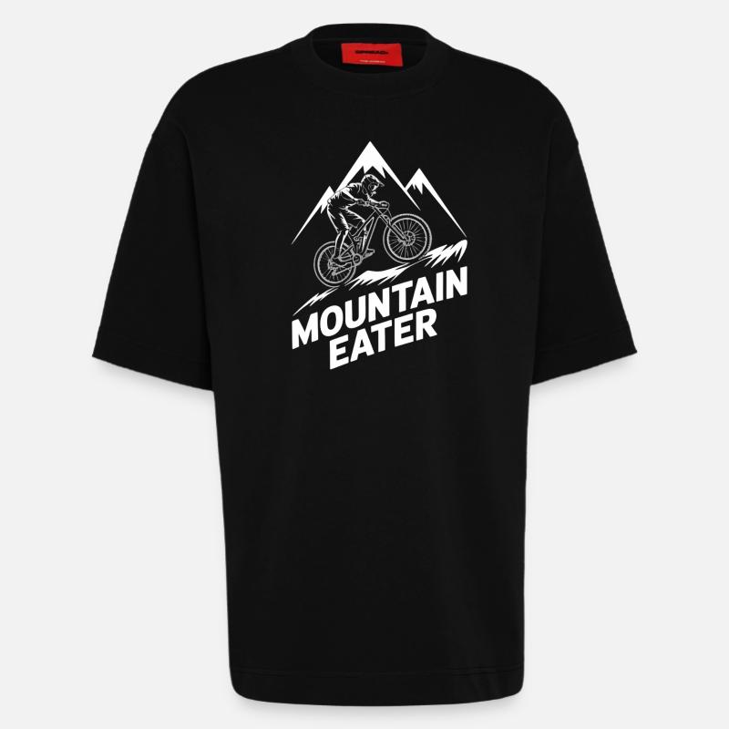 VTT, Descente, Action du cyclisme - T-shirt bio épais oversize fabriqué en UE - SOLID BLACK
