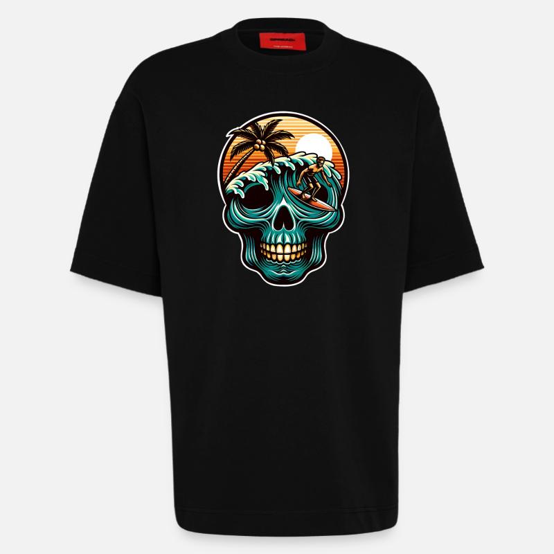 Le Crâne de Surf - T-shirt bio épais oversize fabriqué en UE - SOLID BLACK
