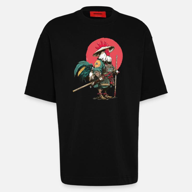 Hahn-Samurai in Rüstung - Heavyweight T-Shirt - made by SPREAD - SOLID BLACK