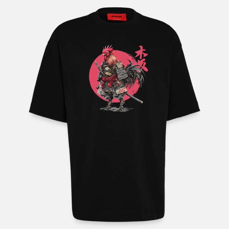 Rooster Samurai Armor Illustration - Heavyweight T-Shirt - made by SPREAD  - SOLID BLACK