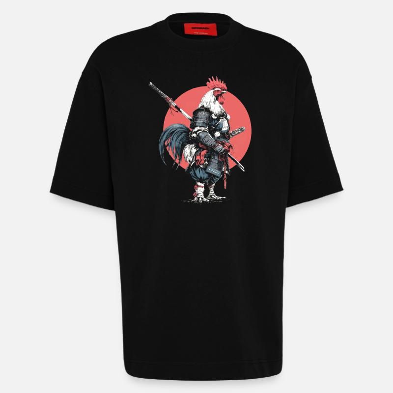 Hahn-Samurai in Rüstung - Heavyweight T-Shirt - made by SPREAD  - SOLID BLACK