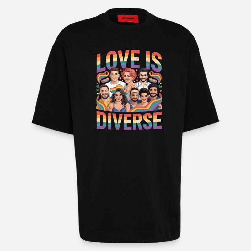 Love Is Diverse Pride Regenbogen - Heavyweight T-Shirt - made by SPREAD  - SOLID BLACK