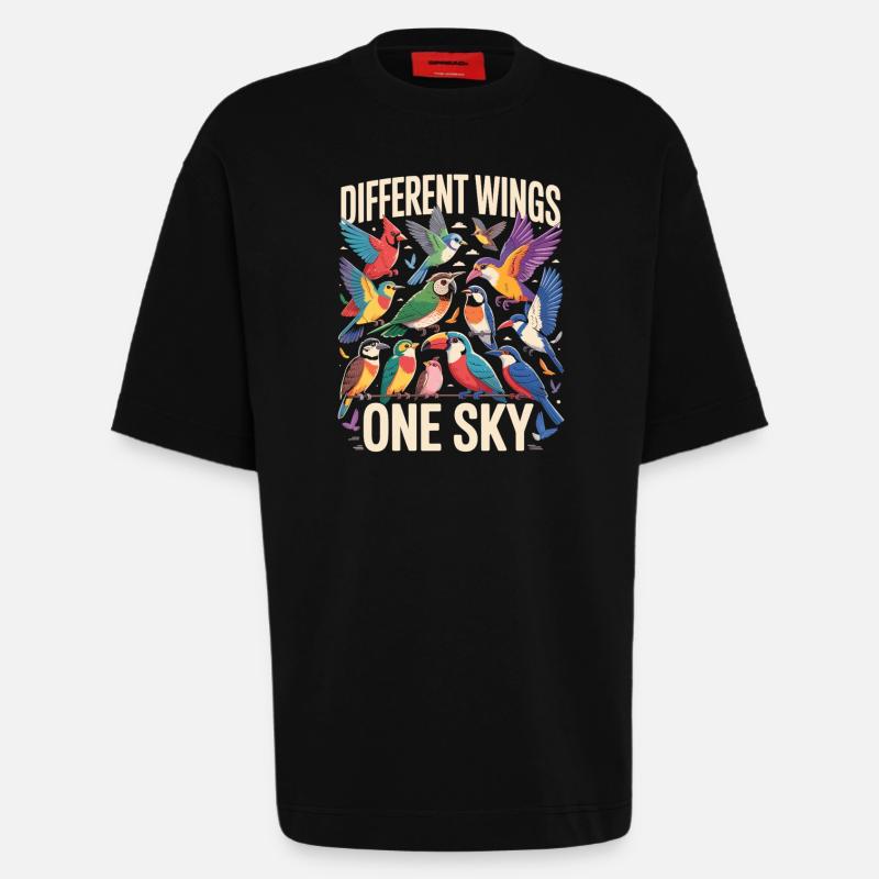 Different Wings One Sky Vogel - Heavyweight T-Shirt - made by SPREAD  - SOLID BLACK