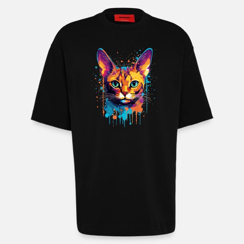 Bunte Splash-Kunst Abessinianisches Katzengesicht - Heavyweight T-Shirt - made by SPREAD  - SOLID BLACK