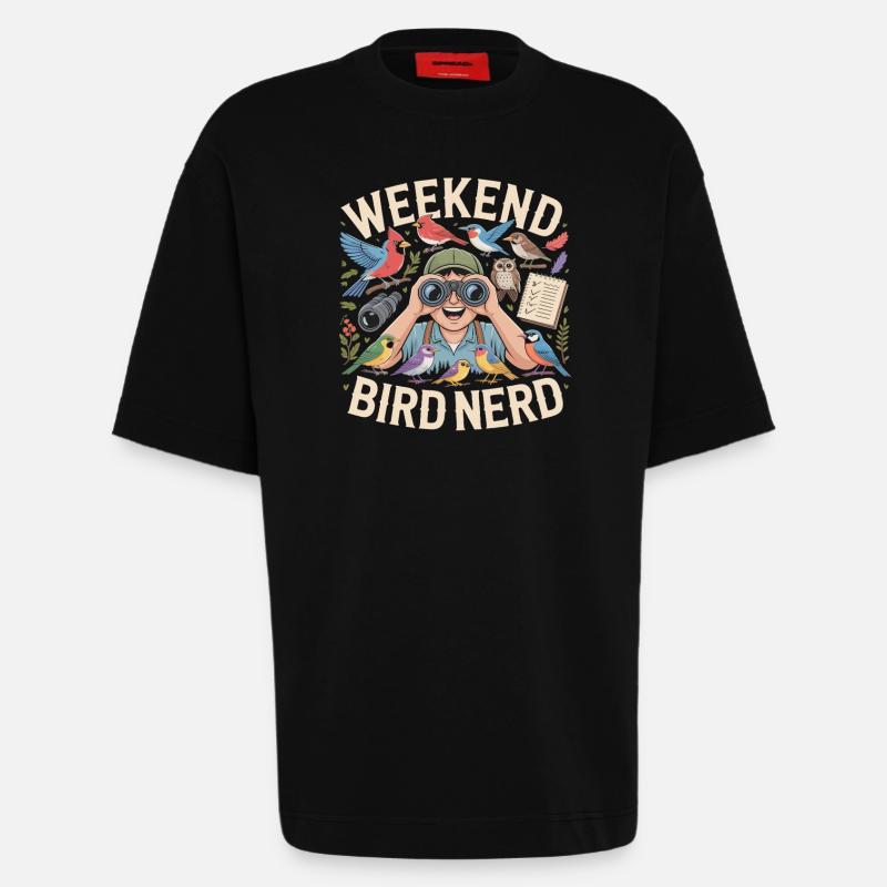 Weekend Bird Nerd Bird Watcher - Heavyweight T-Shirt - made by SPREAD - SOLID BLACK
