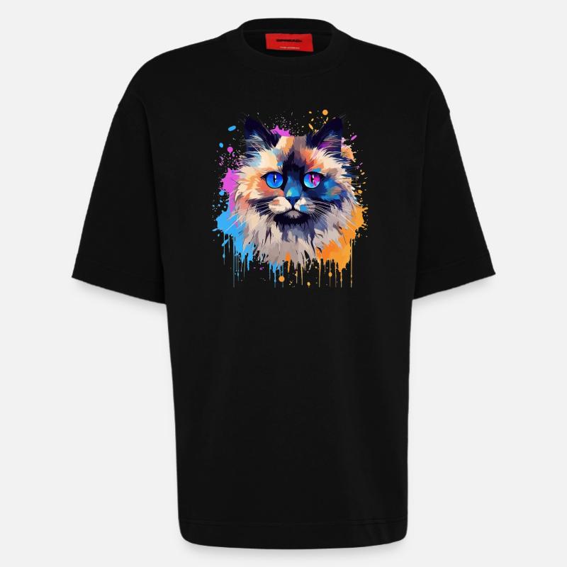 Bunte Birman-Katzengesicht-Splash-Kunst - Heavyweight T-Shirt - made by SPREAD  - SOLID BLACK