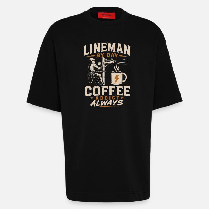 Électricité, Technicien, Café, Câble, Travail - T-shirt bio épais oversize fabriqué en UE - SOLID BLACK