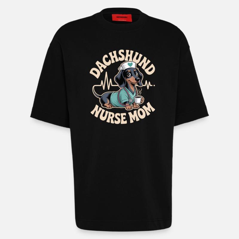Maman infirmière teckel - T-shirt bio épais oversize fabriqué en UE - SOLID BLACK