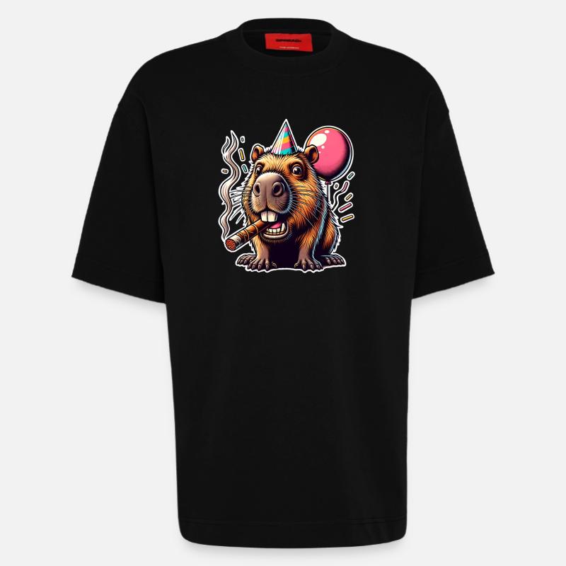 Capybara Party - Heavyweight T-Shirt - made by SPREAD  - SOLID BLACK