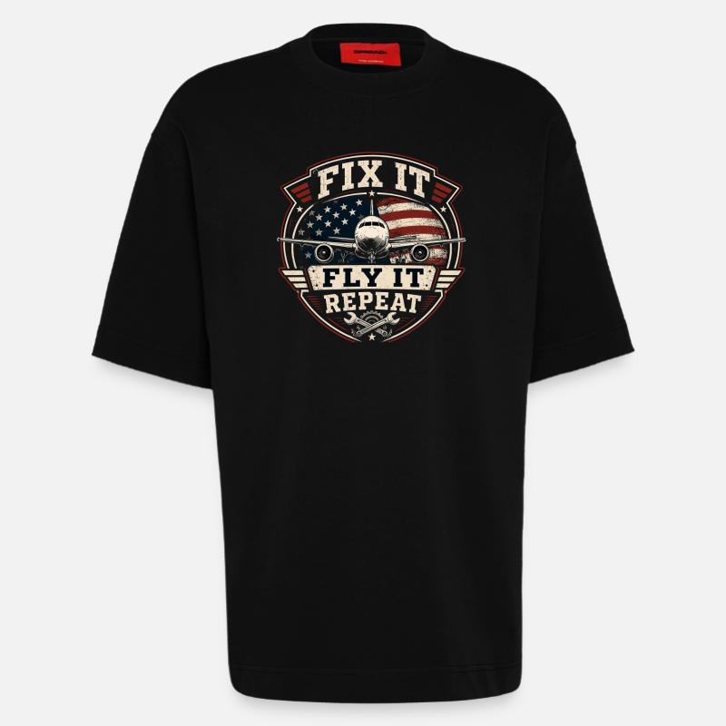 Flugzeugtechnik Wartung Luftfahrt Beruf - Heavyweight T-Shirt - made by SPREAD - SOLID BLACK